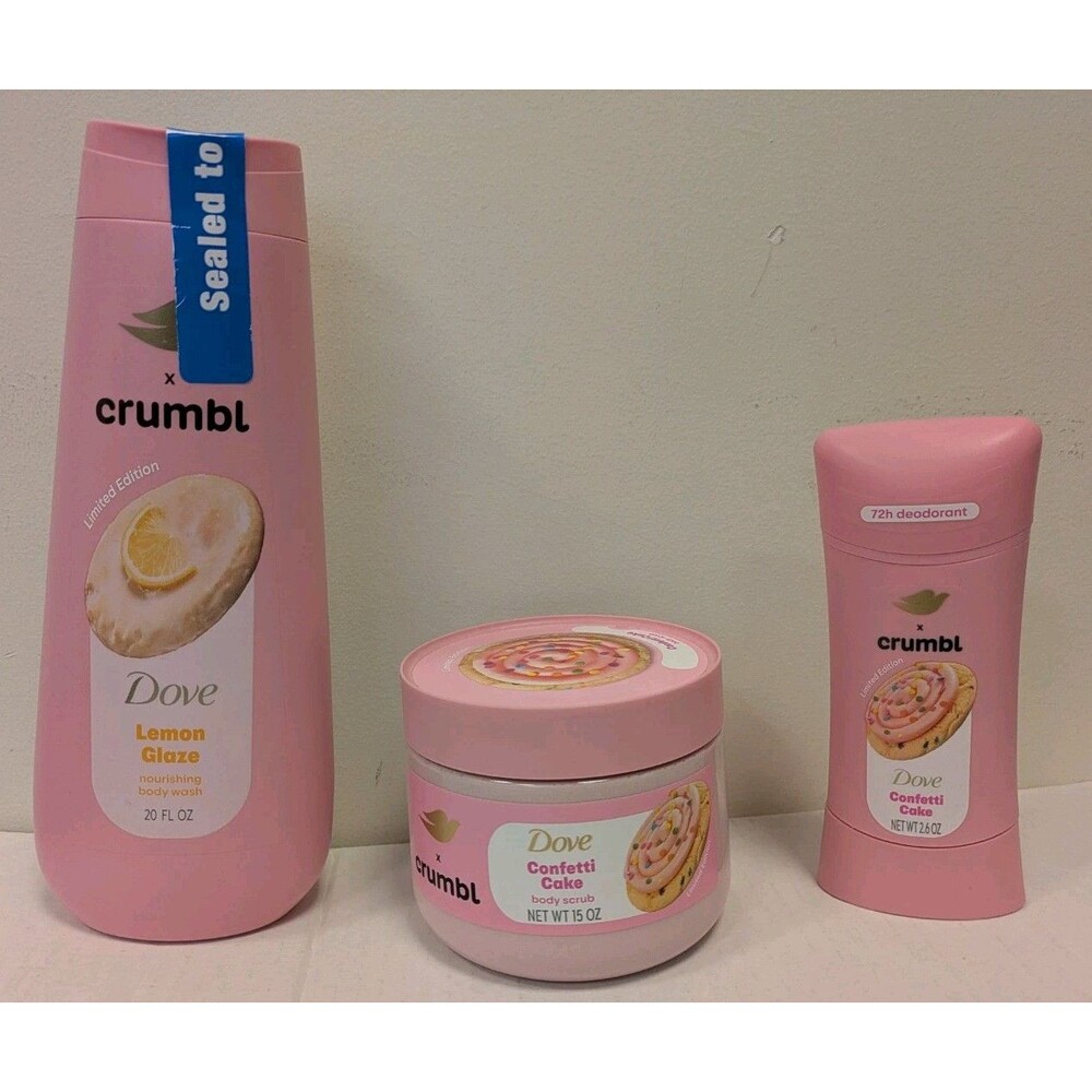 DOVE CRUMBL Lemon Glaze & Cake NEW SET Body Scrub Wash Deodorant Limited Edition
